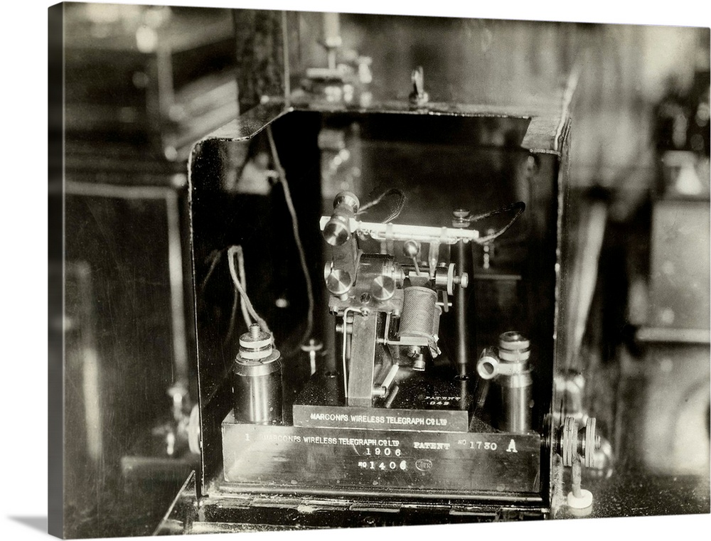 Photo shows the Marconi wireless set which was used on the Carpathia to pick up the location of the sinking Titanic.