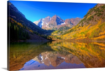Maroon Bells With Changing Aspen Leaves, Aspen, Colorado