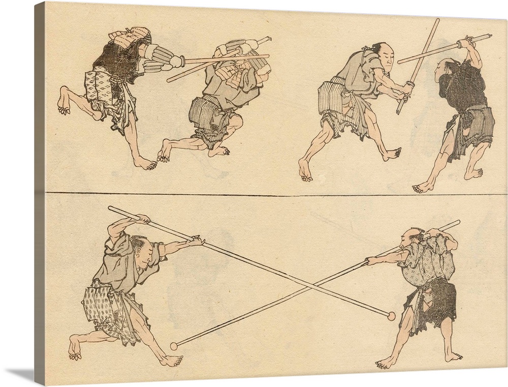 Sketch of martial artists fighting from The Hokusai Manga (Random Sketches by Hokusai), a collection of woodblock print sk...