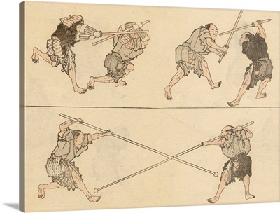 Martial Artists Fighting By Katsushika Hokusai