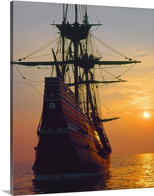 "Mayflower II replica at sunset, Massachusetts"