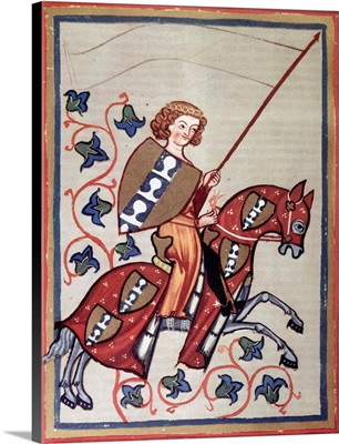 Medieval Painting of a Knight on Horseback