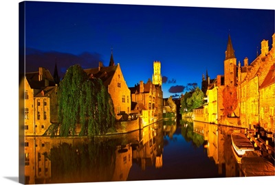 Medieval town of Bruges, Belgium at dusk