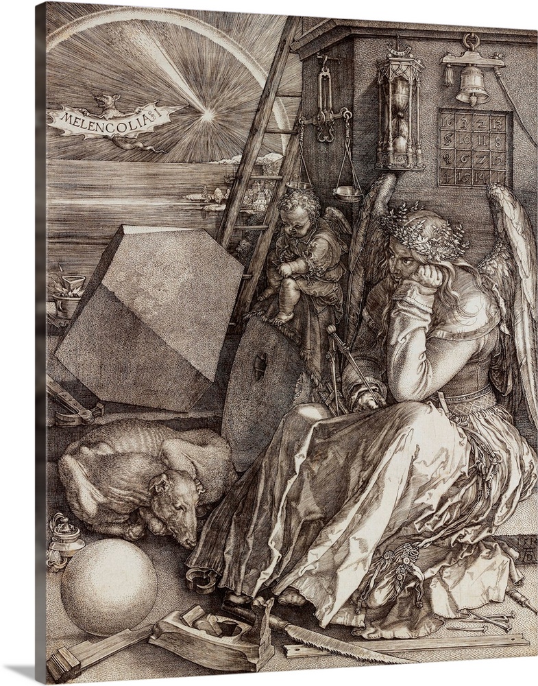 Albrecht Durer (German, 1471-1528), Melencolia I, 1514, engraving, 23.8 x 18.5 cm (9.4 x 7.3 in), private collection