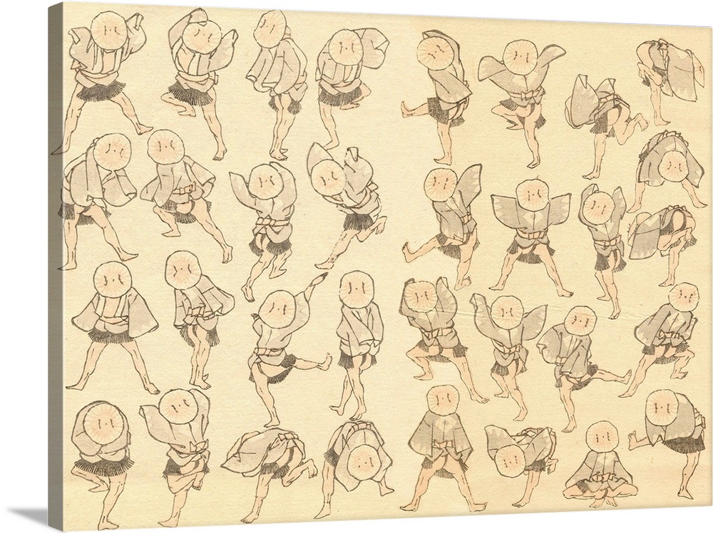 Sketch of men dancing from The Hokusai Manga (Random Sketches by Hokusai), a collection of woodblock print sketches in thr...