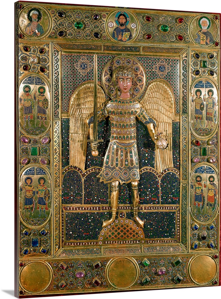 Byzantine art: representation of Archangel St. Michael, on a binding decorated missal, gold leaf regrowth and enamels, 12t...