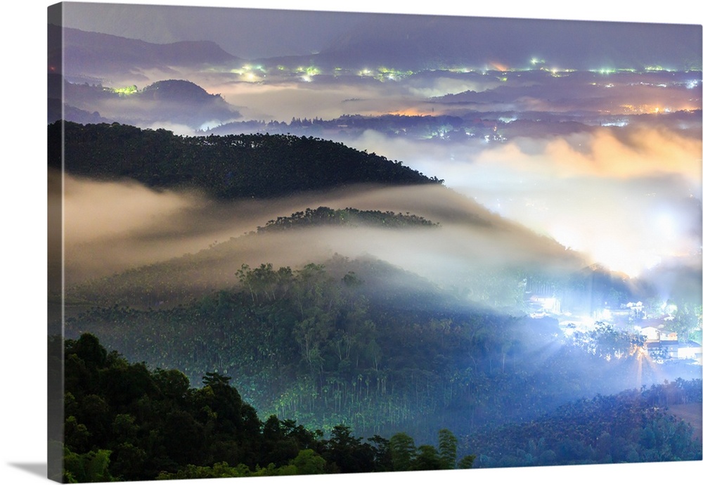 View of misty valley at night, Nantou.