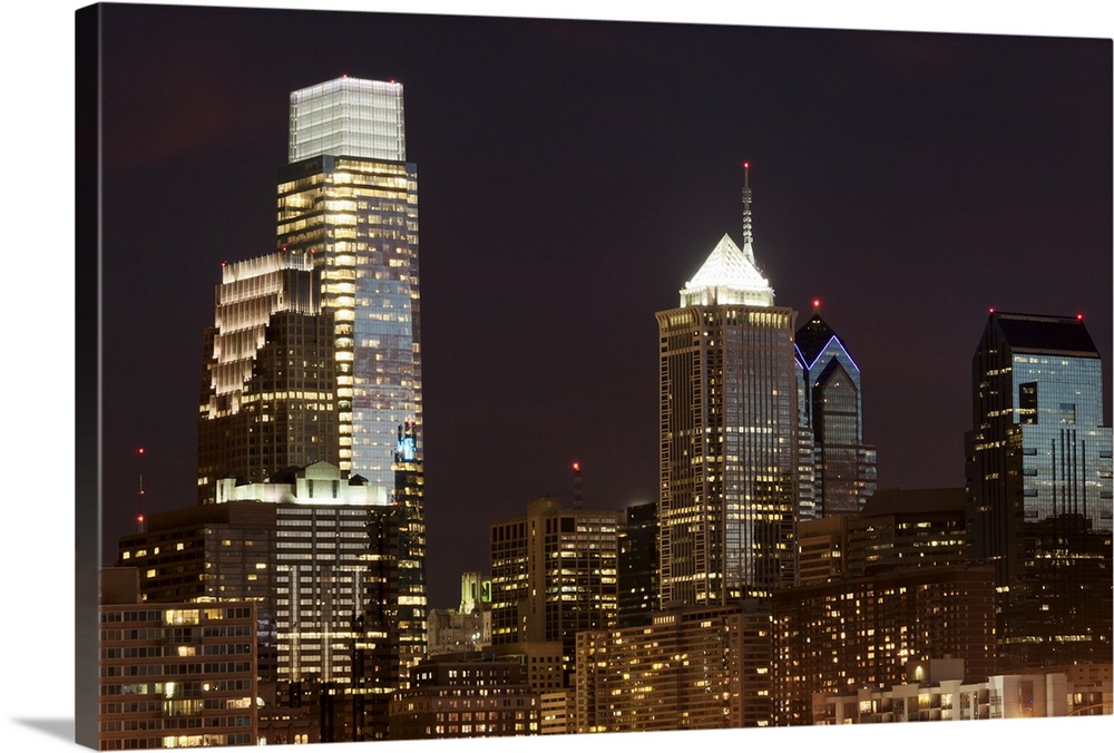 Decorative wall art for the home or office this is urban photograph is of the top halves of skyscrapers in the downtown ci...