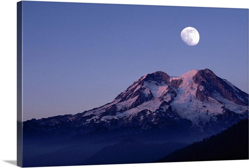 Moon Over Mount Rainier - Washington | Great Big Canvas