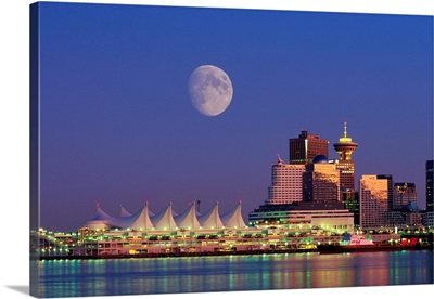 Moon Over Vancouver And Coal Harbor