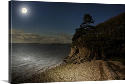 Moon reflecting on water, Morecombe Bay by night