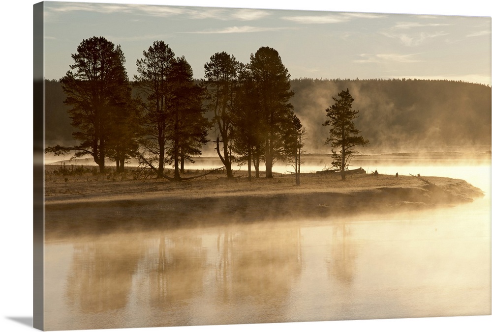 Morning mists in Fall along Yellowstone River in Hayden Valley, Yellowstone NP.