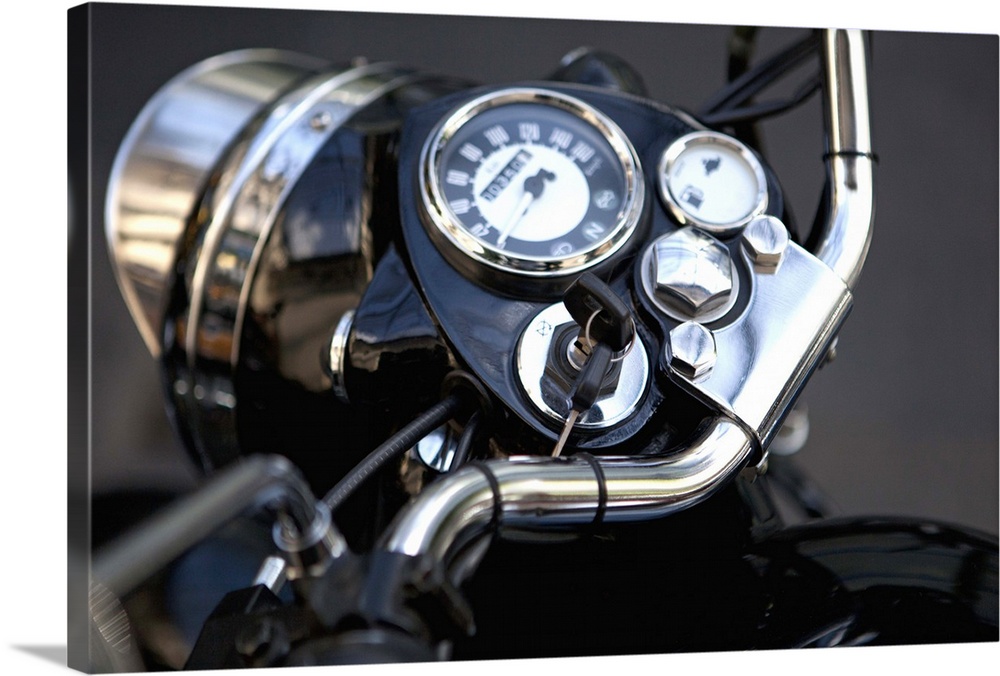 Motorcycle dashboard with keys in the ignition