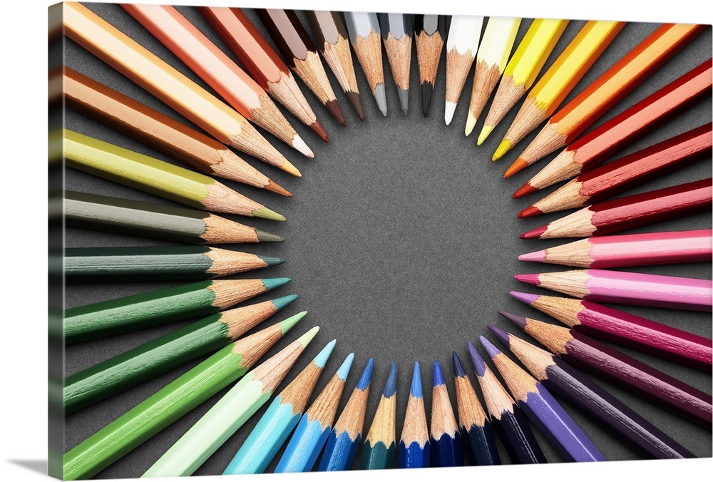 Multicoloured pencils arranged in a circle Wall Art, Canvas Prints