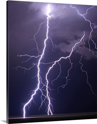 Multiple cloud to ground lightning strikes over plains near Limon, Colorado.