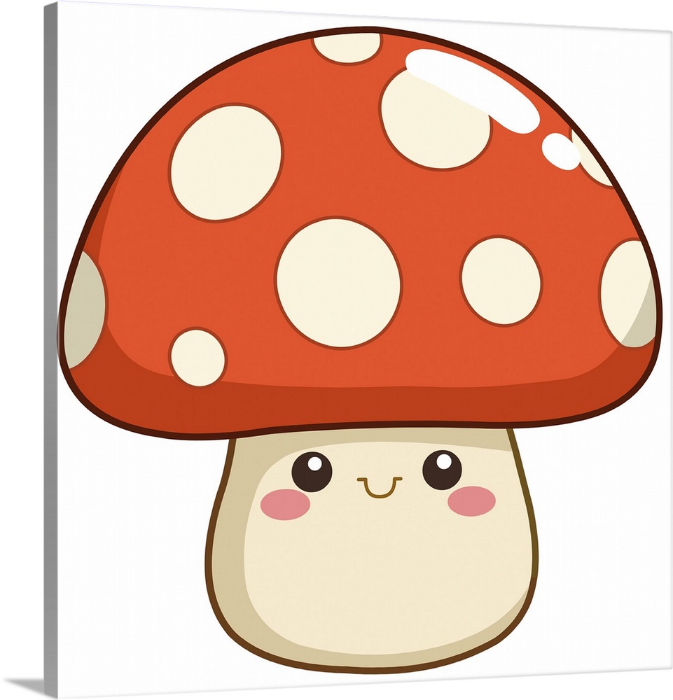 Smiling mushroom character in a kawaii style.