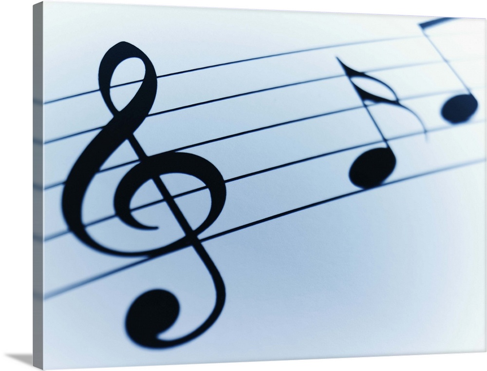 Music Sheet Detail with Bar and Treble Clef and Musical Notes