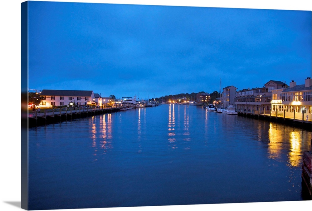 Mystic River at dusk, seen from the Mystic River Drawbridge, Mystic, CT