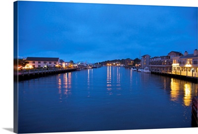 Mystic River at dusk, seen from the Mystic River Drawbridge, Mystic, CT