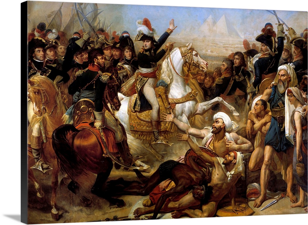 Campaign of Egypt (1798-1801) : Napoleon Bonaparte haranguing the army before the Battle of the Pyramids, July 21, 1798. P...