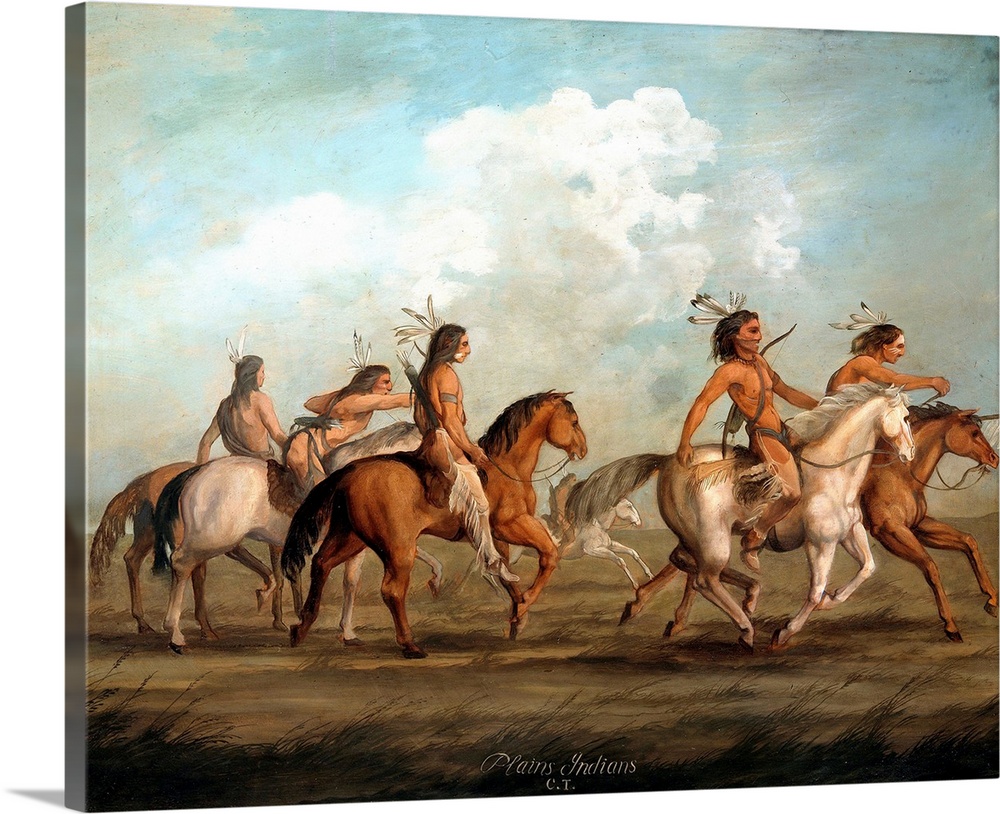 Native Americans on horseback. Painting by George Catlin (1794-1872) (American School), 19th century. Museum of the New Wo...