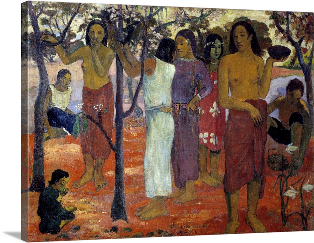 Nave Nave Mahana also known as "Delicious Day". A group of Tahitian women in a garden. Painting by Paul Gauguin (1848-1903...