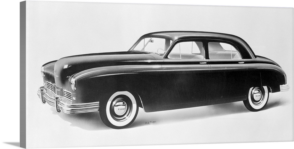 Named for the Henry Kaiser, war-time ship production genius, this sleek automobile, produced by the Kaiser-Frazer corporat...