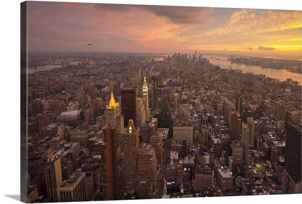 New York City of Manhattan at Sundown with beautiful clouds. Wall Art, Canvas Prints, Framed