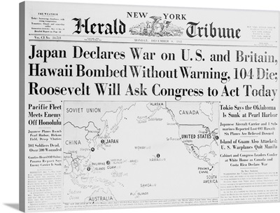 New York Herald Tribune Headlines Japan Declaring War