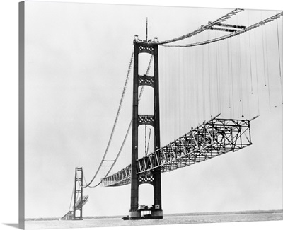 Newly Designed Bridge Being Completed over Water, St. Ignace, Michigan