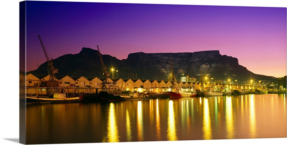 Night lights of Cape Town Harbour at sunset. V