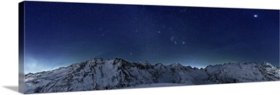 Night Panorama of Hohe Mut viewing platform in Hochgurgl Obergurgl, Austria.