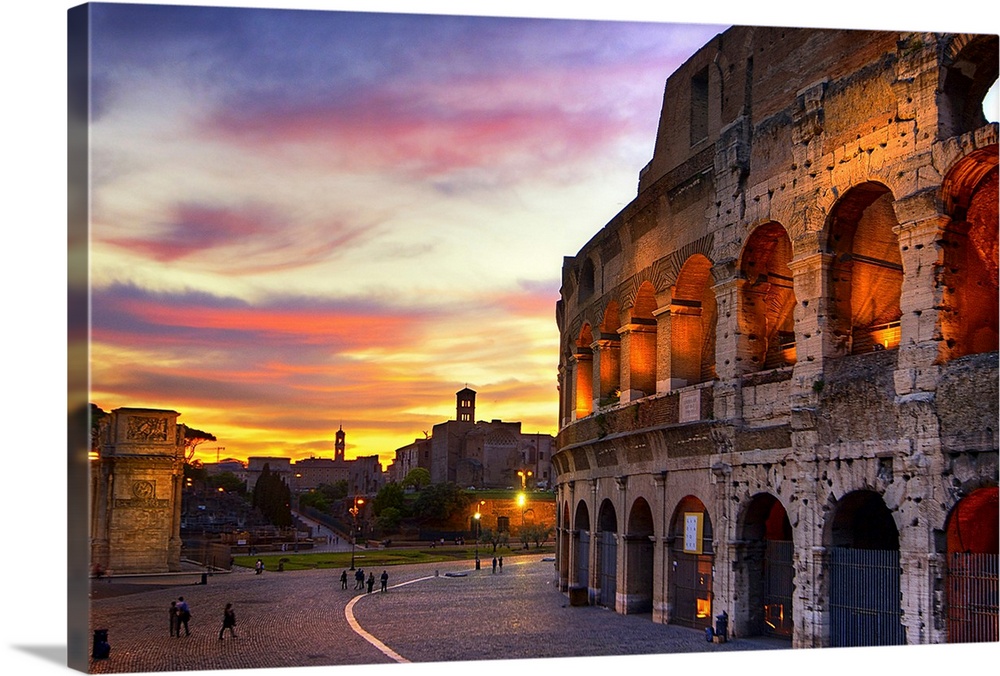 Photograph of the Colosseum in Rome, Italy at sundown.