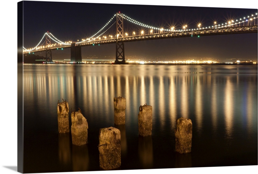 Oakland Bay Bridge night reflections.