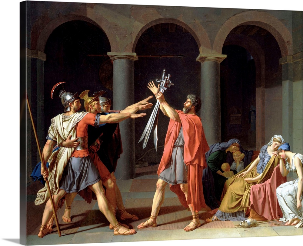 Jacques-Louis David (French, 1748-?1825), Oath of the Horatii, 1786, oil on canvas, 130.2 x 166.7 cm (51.3 x 65.6 in), Tol...