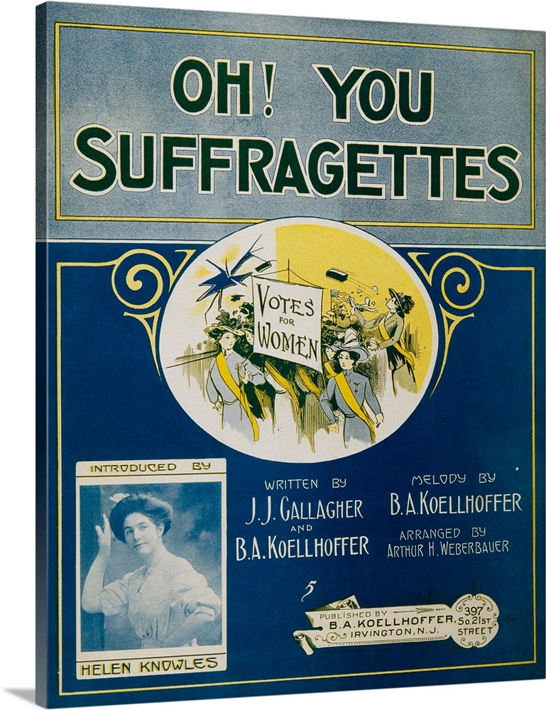 Colorful sheet music for Oh You Suffragettes. The women's right to vote movement gave rise to a variety of novelty items b...