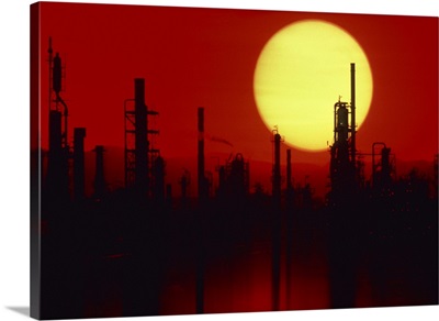 Oil field at dusk