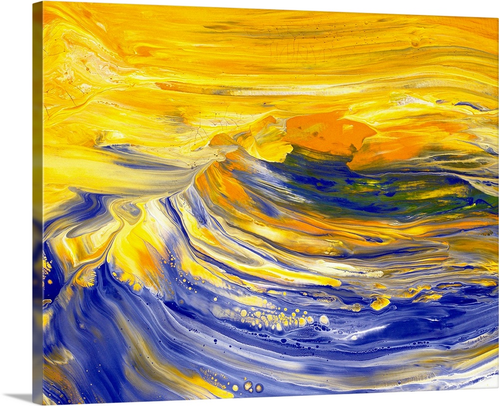 Bright colored abstract oil painting of waves.