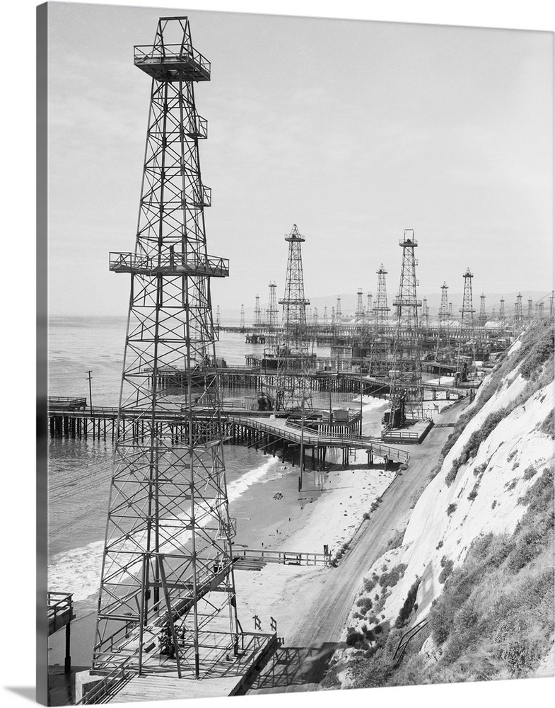 2/23/1942-Goleta, CA-View of one of the largest tideland oil well fields in the world,located near Goleta,which was shelle...