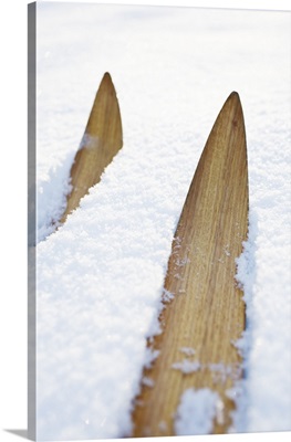 Old fashioned skies on snow