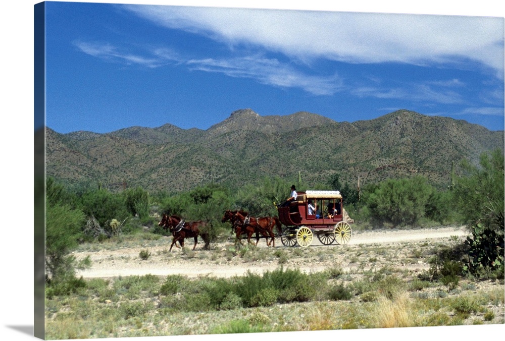 Old-fashioned stagecoach pulled by horses, Old Tucson, Arizona, USA