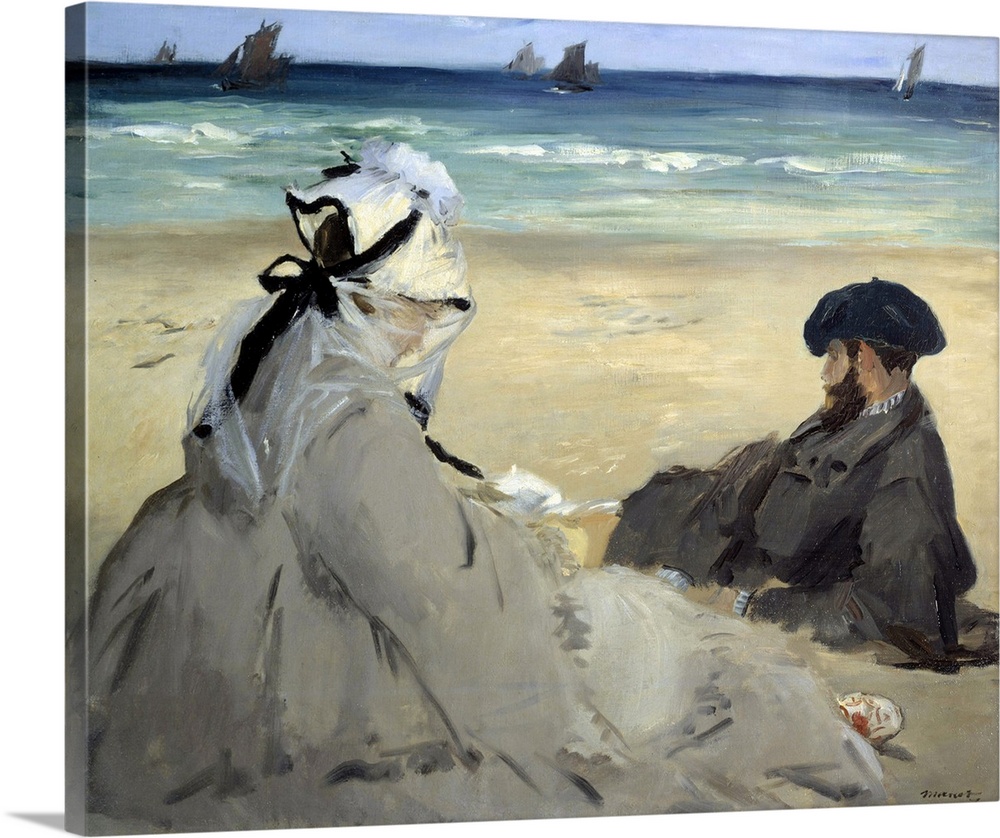 On the beach. Suzanne Manet, wife of the artist and Eugene, the painter's brother, on the beach at Berck sur Mer (Berck-su...