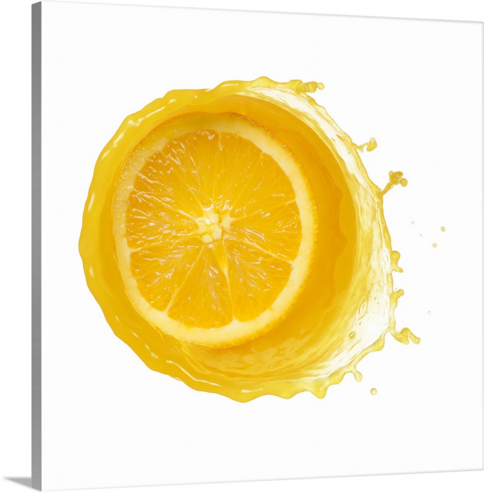 Orange Juice Splash | Large Metal Wall Art Print | Great Big Canvas