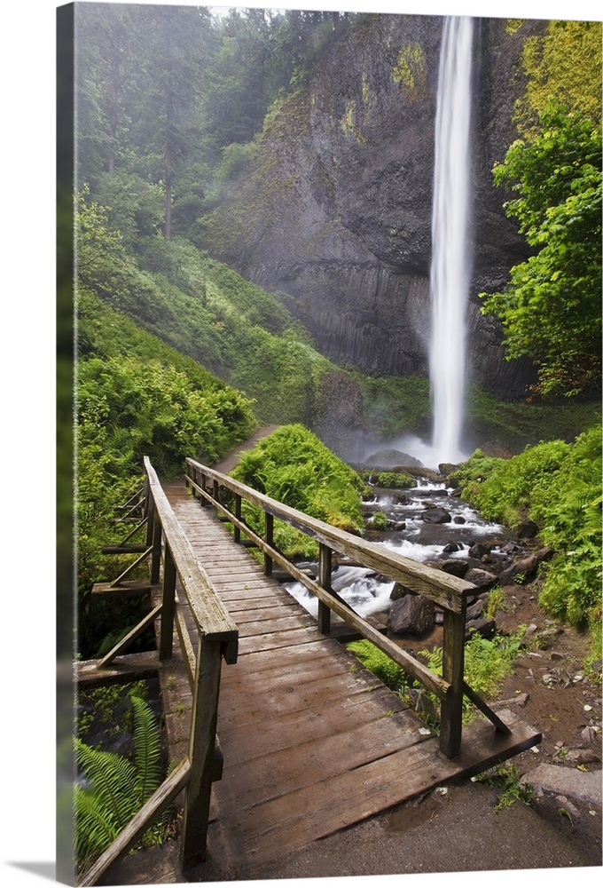 A Bridge Over Columbia River And Latourell Falls In Columbia River Gorge National Scenic Area