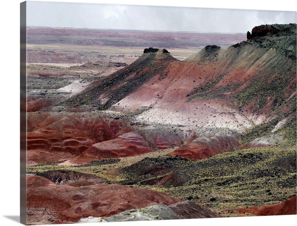 Landscape of colorful mounds in the Painted Desert area of Petrified Forest National Park.