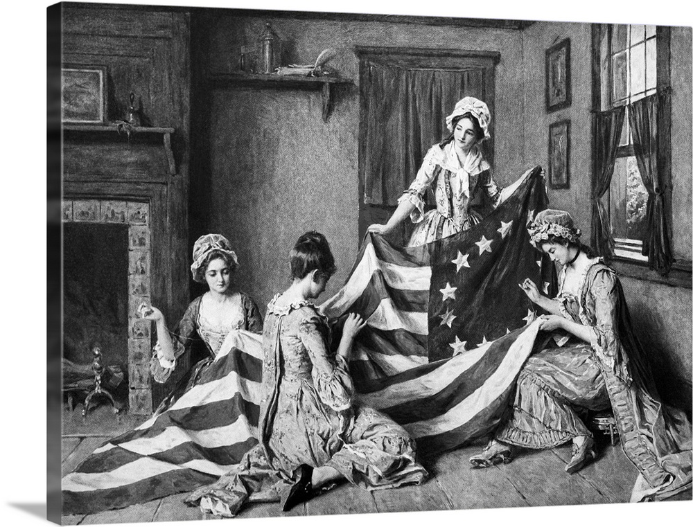 Betsey Ross sewing the American Flag.