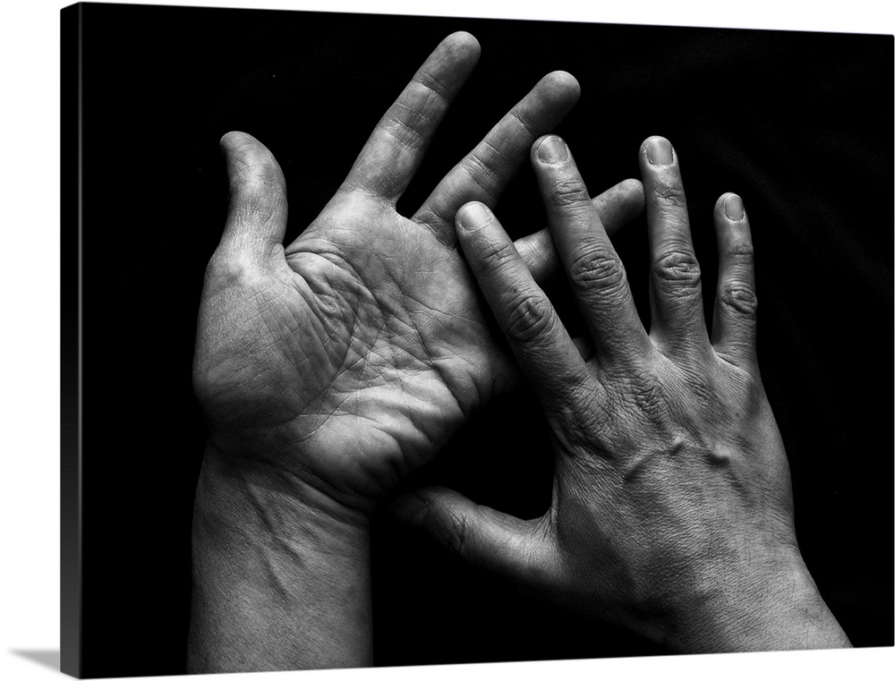 Human pair of hands on black background.
