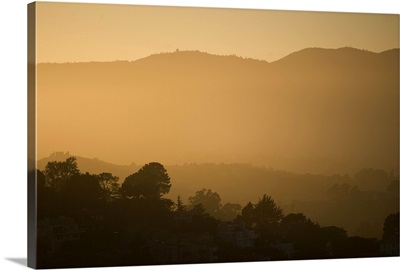 Panoramic view of a hill range at dusk, Sausalito, San Francisco, California, USA