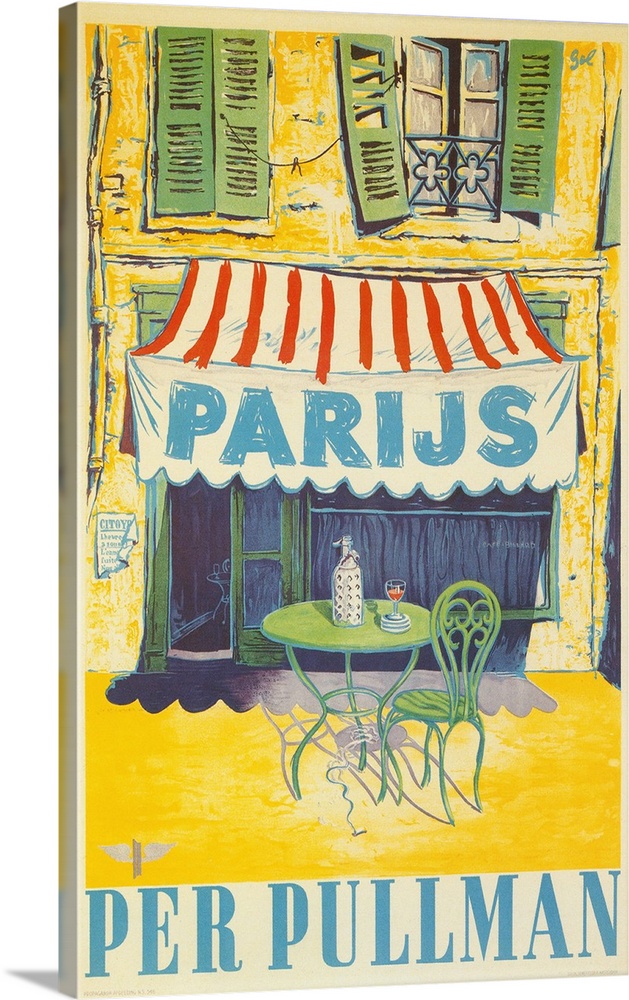 Vintage poster of outdoor cafe in Paris