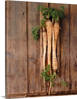 Parsnip on wood, directly above